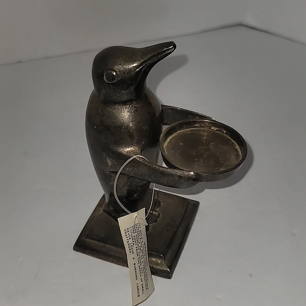 Penguin With Tea Light Holder Silver Plate Brass Restoration Hardware